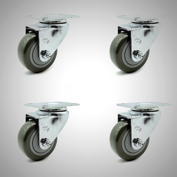 3.5 Inch SS Gray Polyurethane Wheel Swivel Top Plate Caster Set